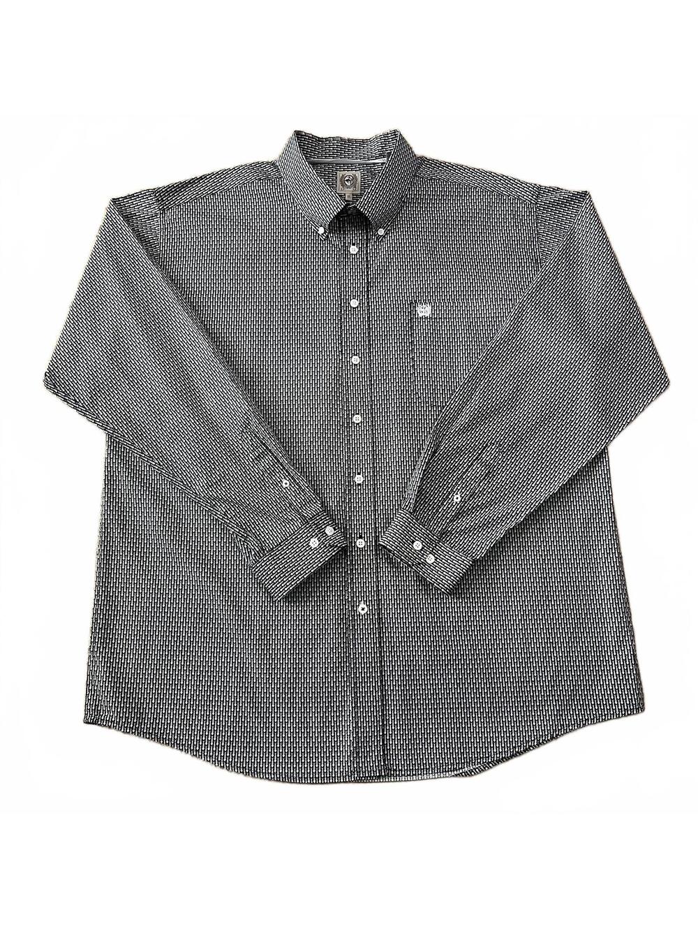 Cinch Mens Fishbone Printed Long Sleeve Button Up Shirt Black Size XL